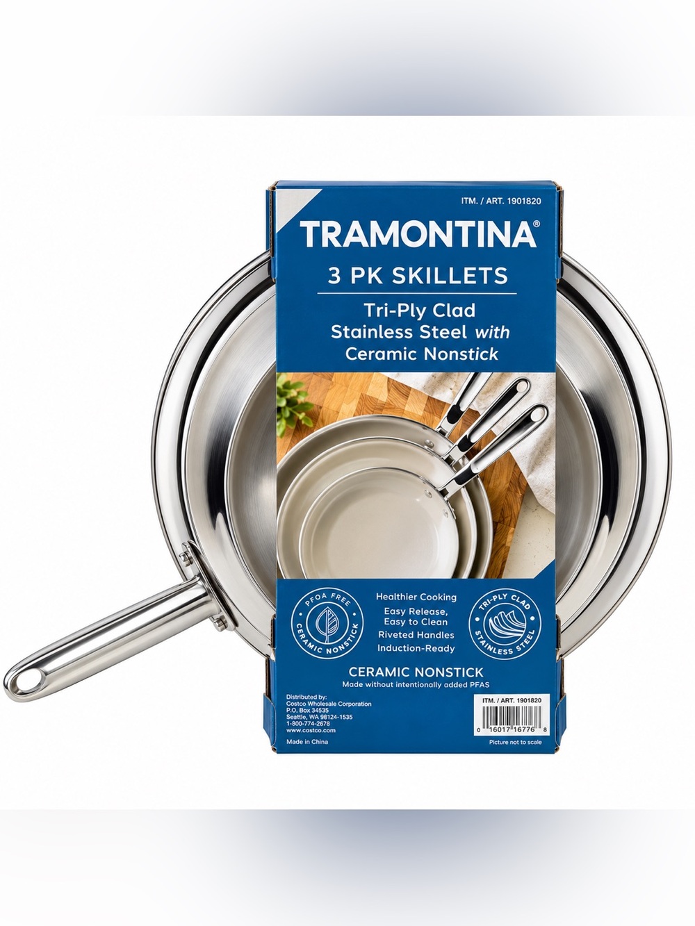 Tramontina 3-Piece Tri-Ply Ceramic Nonstick Stainless Steel Fry Pan Skillet Set